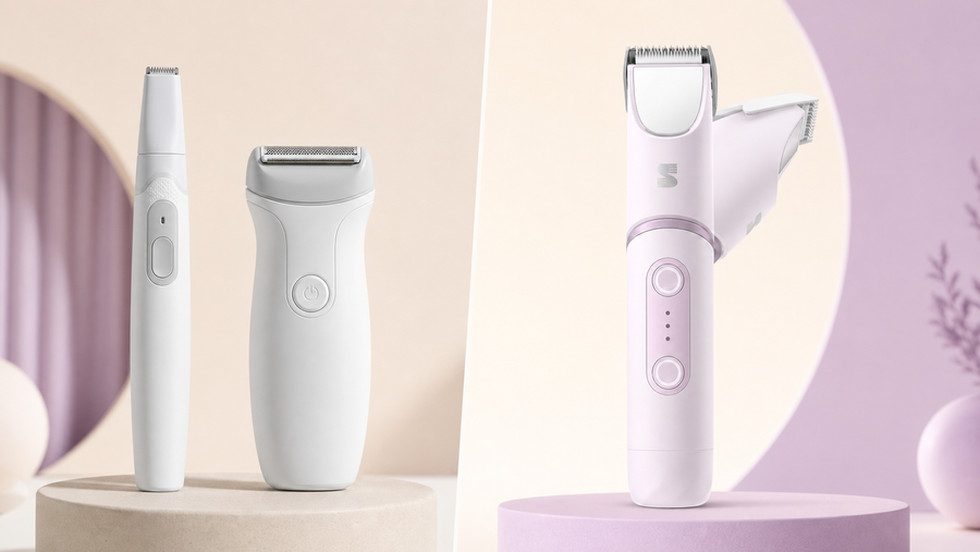 Separate women's trimmer and shaver compared with one LADYSPOT SpinDuo two-head system