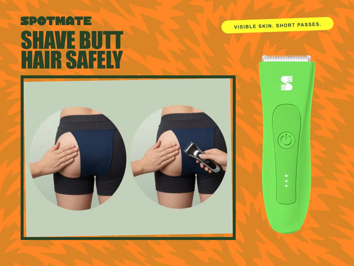 SPOTMATE body trimmer and safe butt-hair grooming zone guide for men
