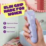 LADYSPOT Slim purple bikini trimmer textured grip, hover lifestyle view 