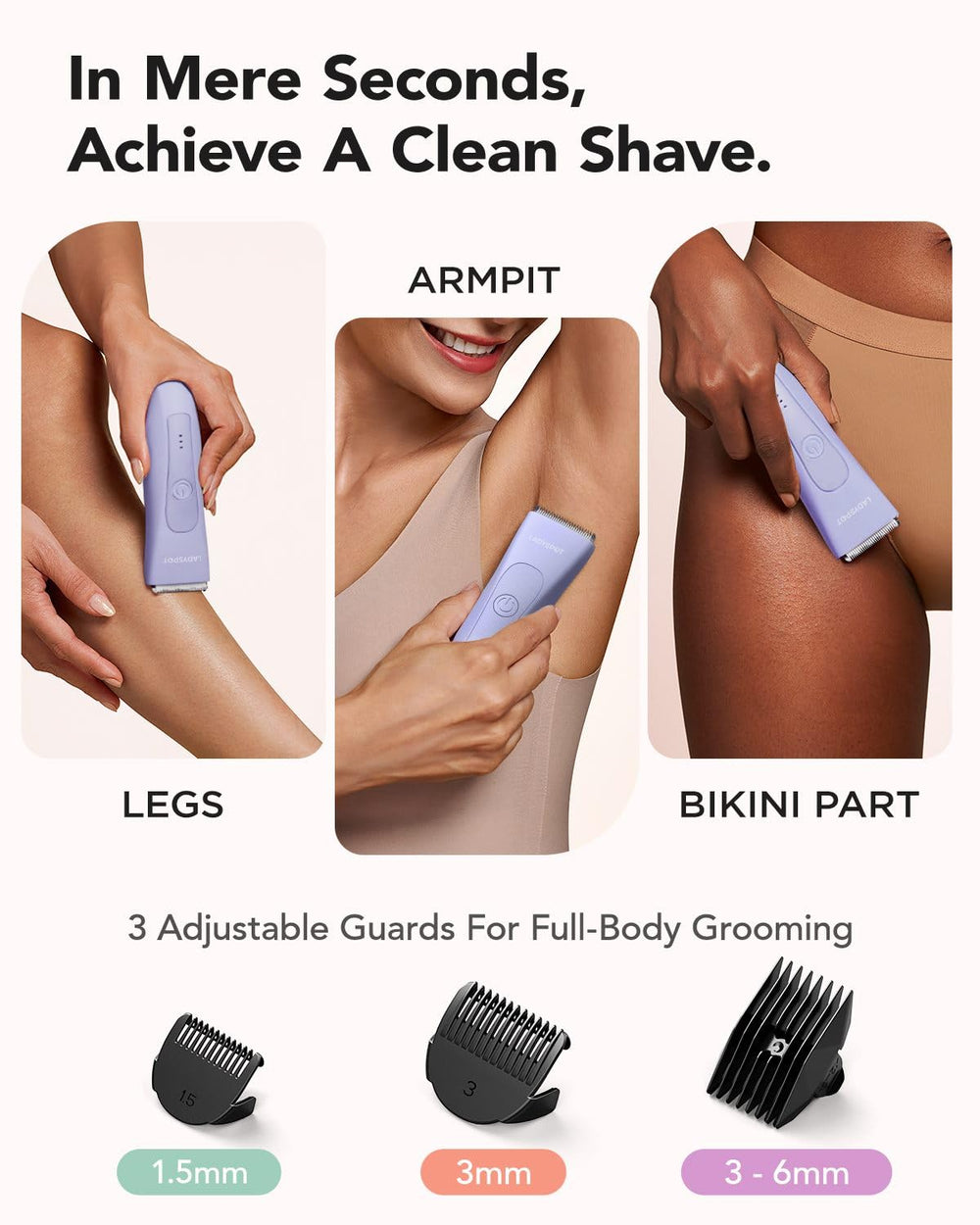 LADYSPOT HC-W003A lavender bikini trimmer with three guide combs 