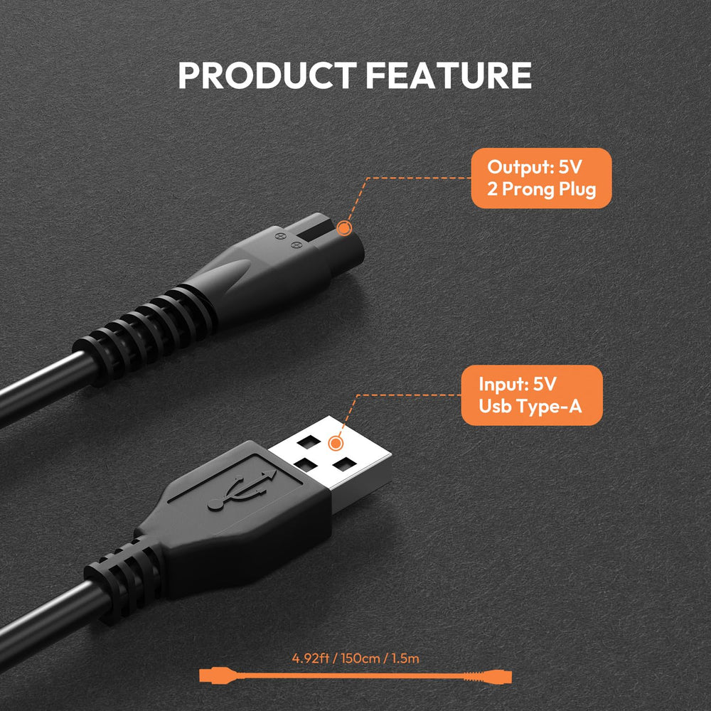 5V USB-A to B-port HC-W003A trimmer charger cable, 4.92 ft