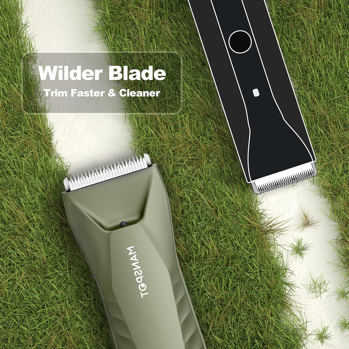 MANSPOT HC-W017 metallic green body trimmer wide ceramic blade detail 