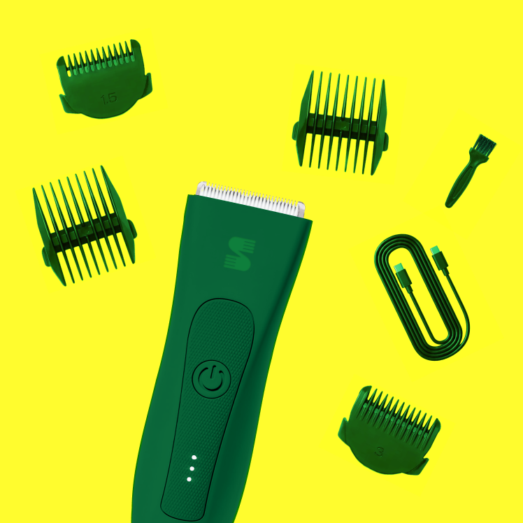 SPOTMATE body trimmer kit with guide combs, cleaning brush and USB-C cable