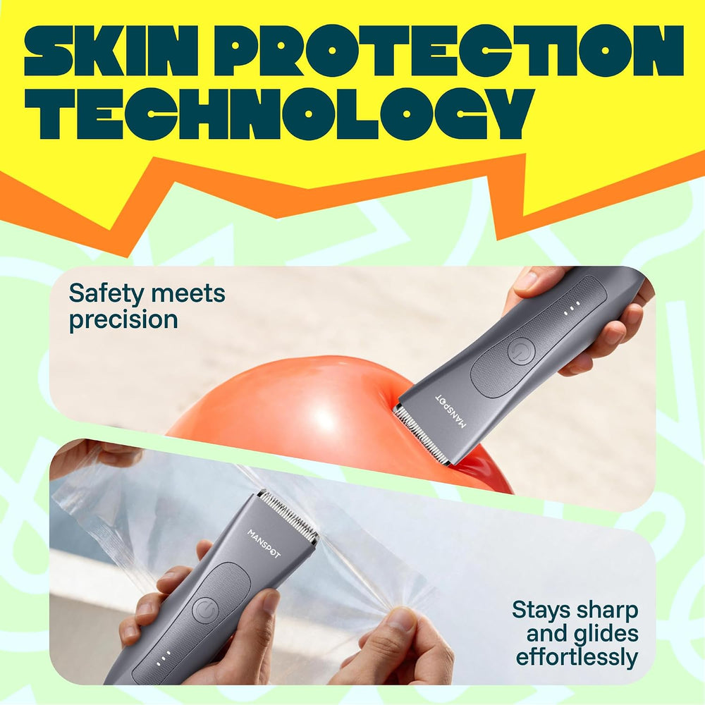 MANSPOT HC-W003A metallic gray trimmer blade and skin protection illustration 