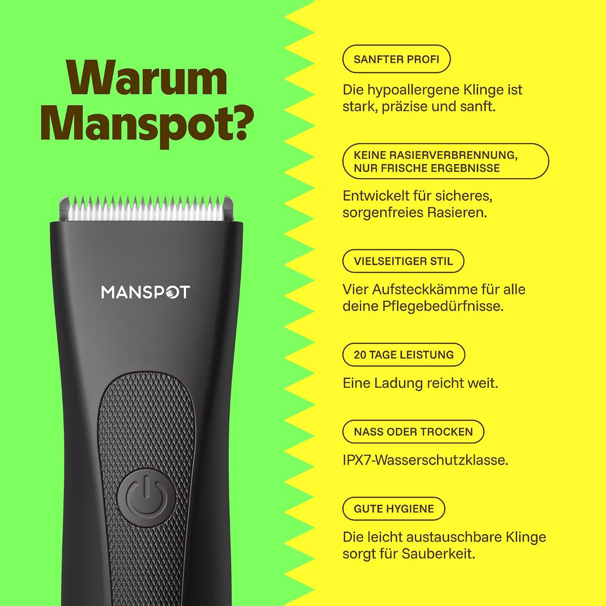 MANSPOT HC-W003A Black trimmer feature overview 