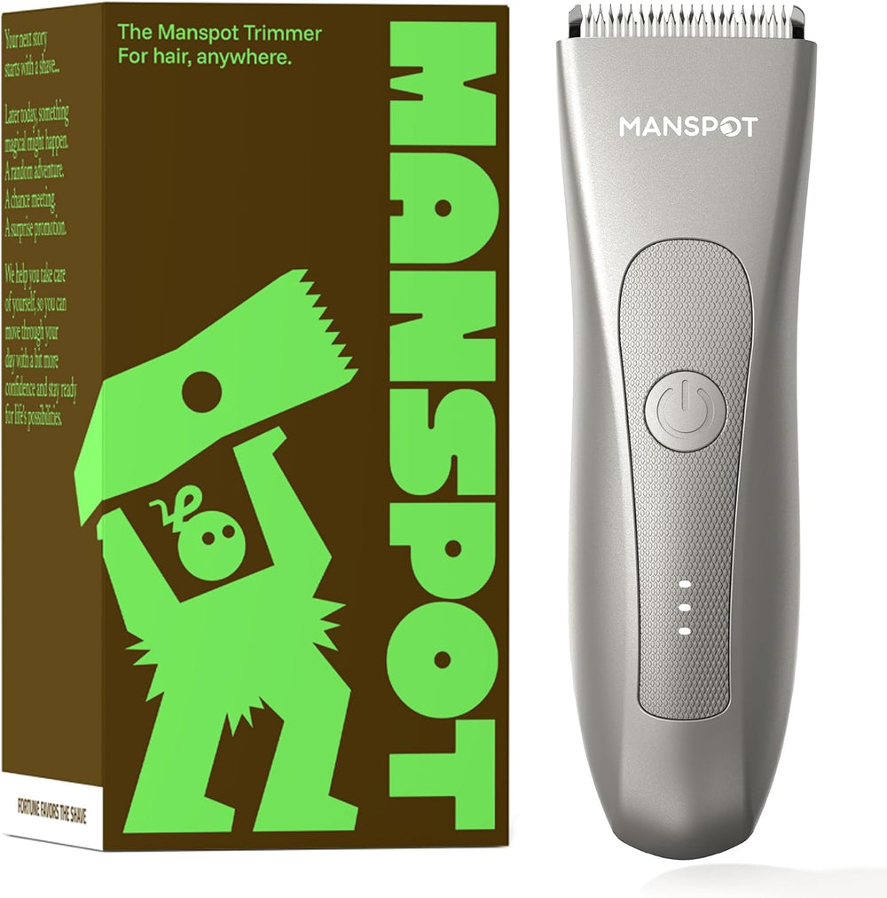 MANSPOT HC-W003A body trimmer and current English packaging front view 