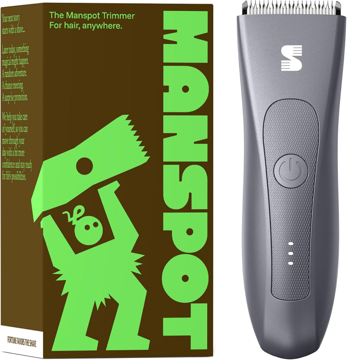 MANSPOT HC-W003A body trimmer and current English packaging front view 