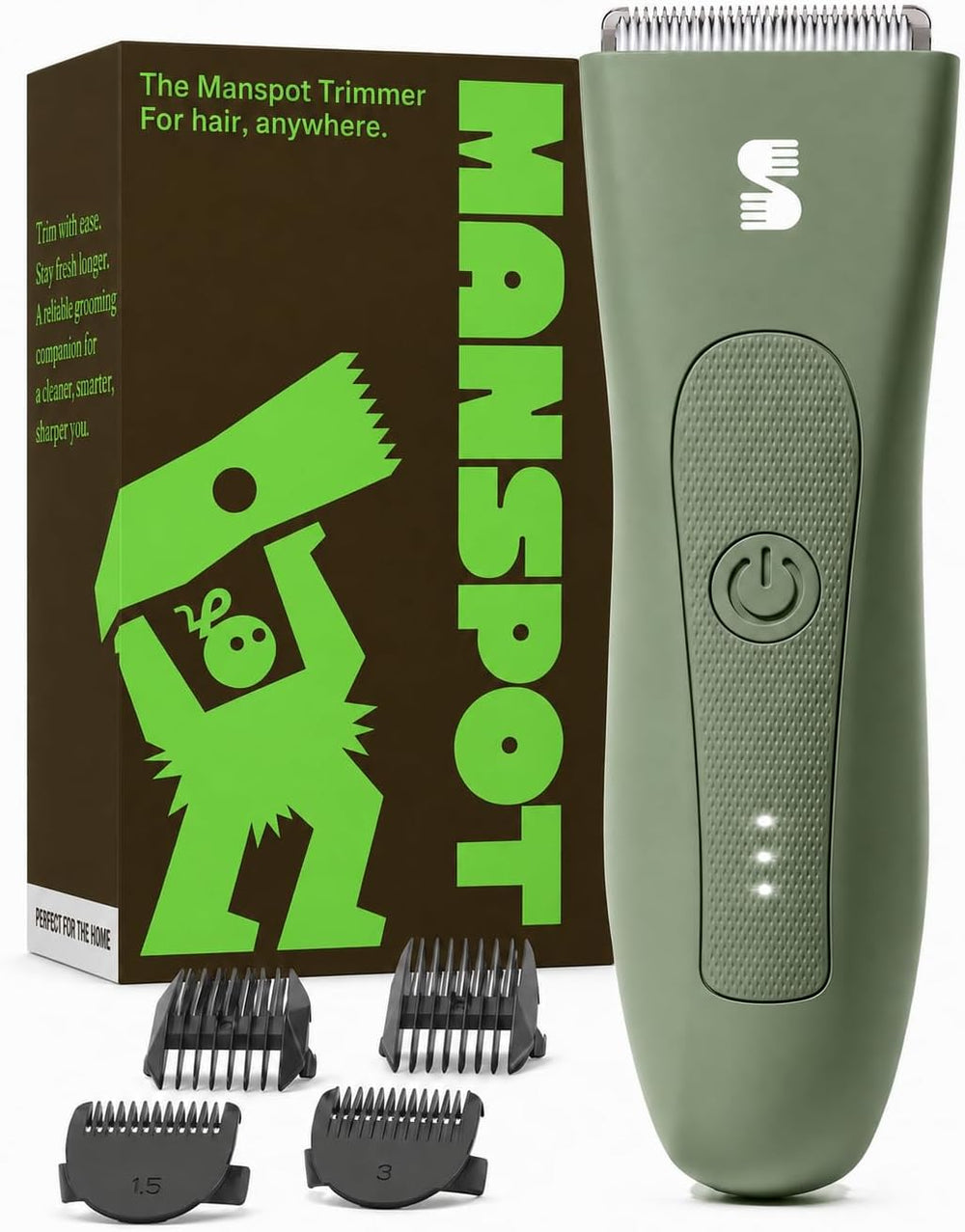 MANSPOT HC-W003A body trimmer and current English packaging front view 
