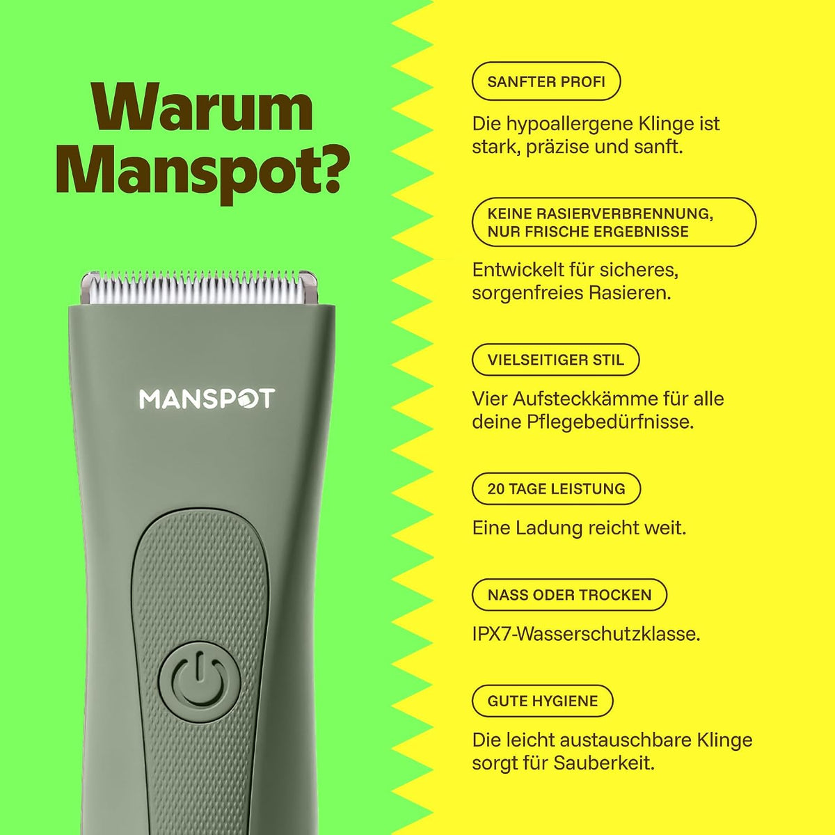 MANSPOT HC-W003A Green trimmer feature overview 