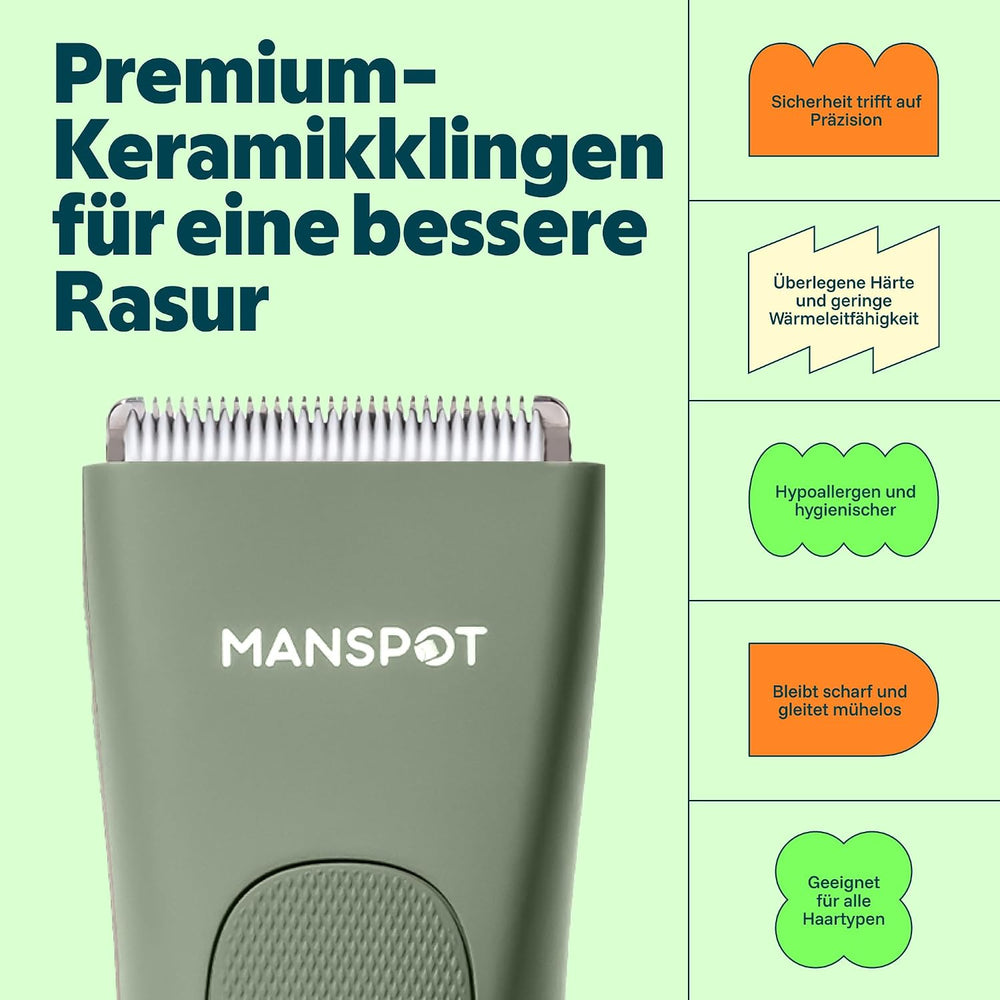 MANSPOT HC-W003A Green trimmer blade and skin protection illustration 