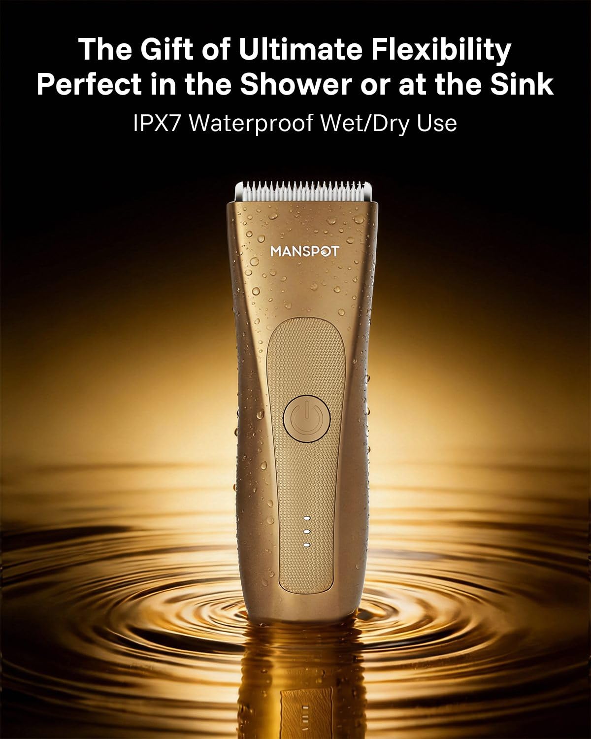 MANSPOT W003A Gold Deluxe trimmer shown for wet and dry use 