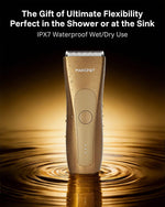 MANSPOT W003A Gold Deluxe trimmer shown for wet and dry use 