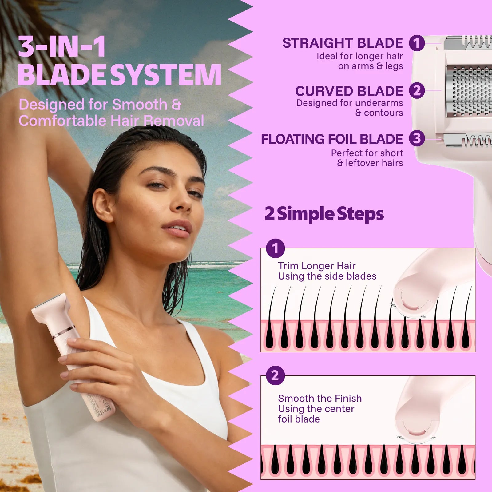 LADYSPOT 4-in-1 trimmer kit for short stubble and longer body hair