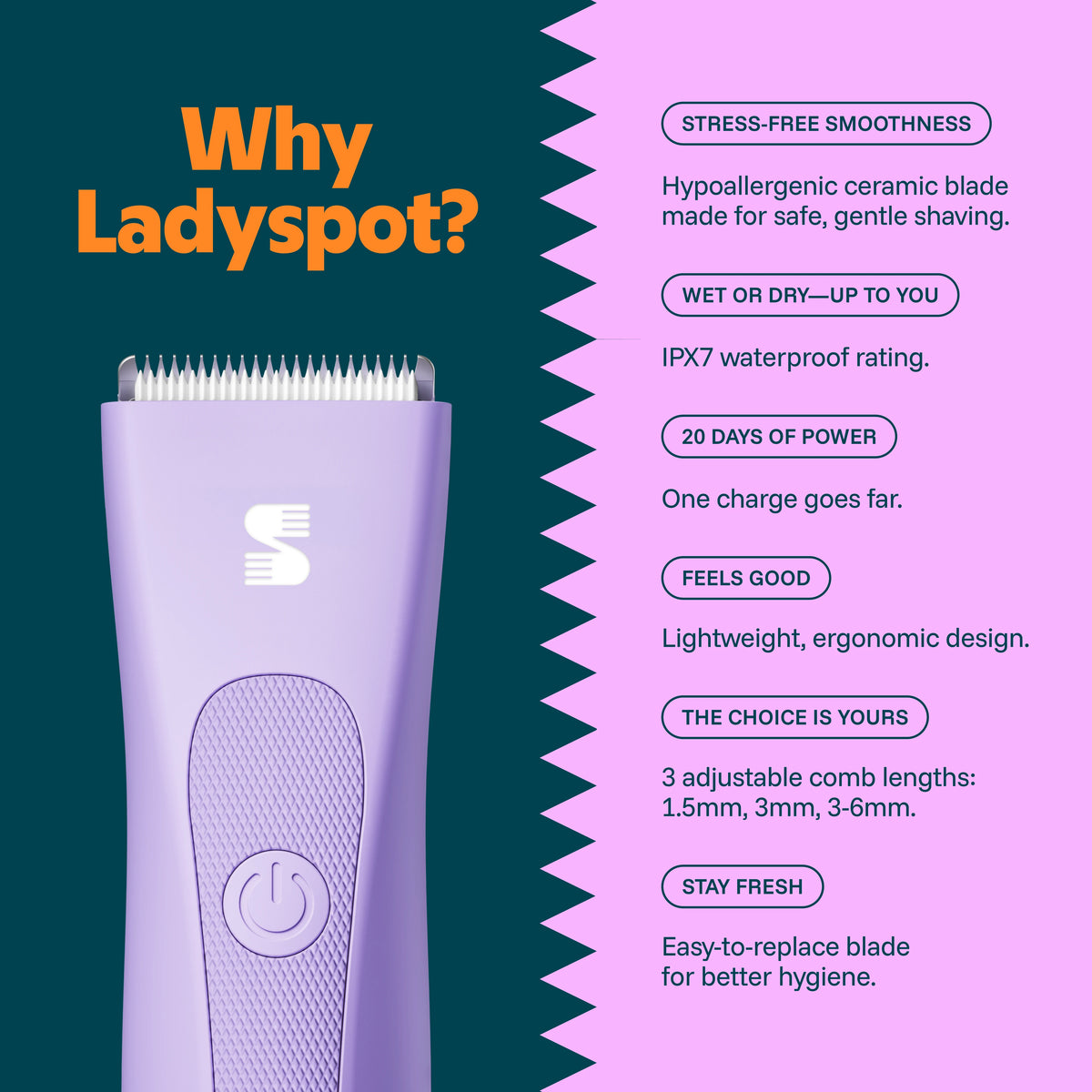 LADYSPOT bikini line trimmer for sensitive-area grooming