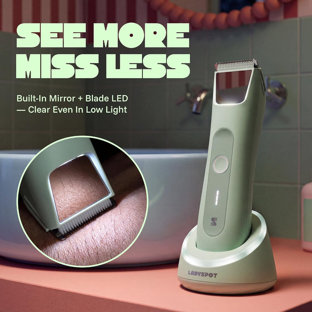 LADYSPOT green 4-in-1 bikini trimmer for women built in mirror led light 