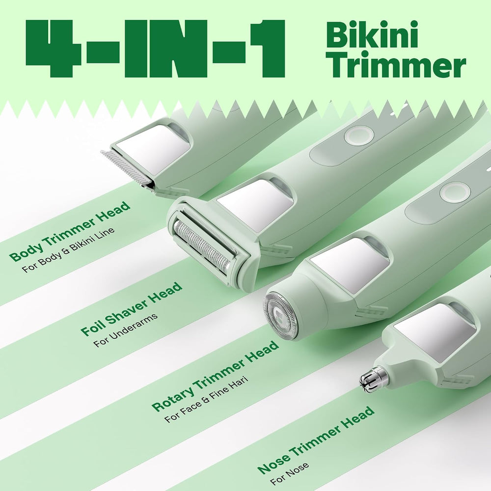 LADYSPOT green 4-in-1 bikini trimmer for women four interchangeable heads 