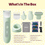 LADYSPOT green 4-in-1 bikini trimmer for women kit contents charging stand 