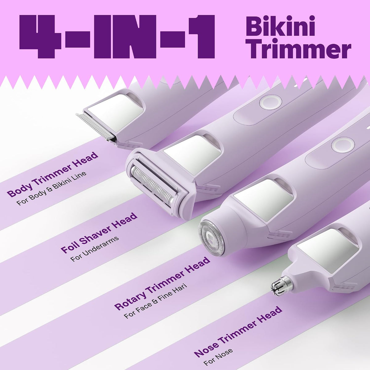 LADYSPOT purple 4-in-1 bikini trimmer for women four interchangeable heads 