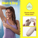 LADYSPOT Slim trimmer with water droplets on the handle showcasing the IPX7 waterproof construction. 