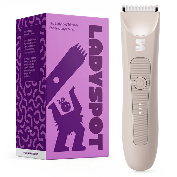 LADYSPOT Slim nude pink bikini trimmer and retail box, front view #Nude Pink