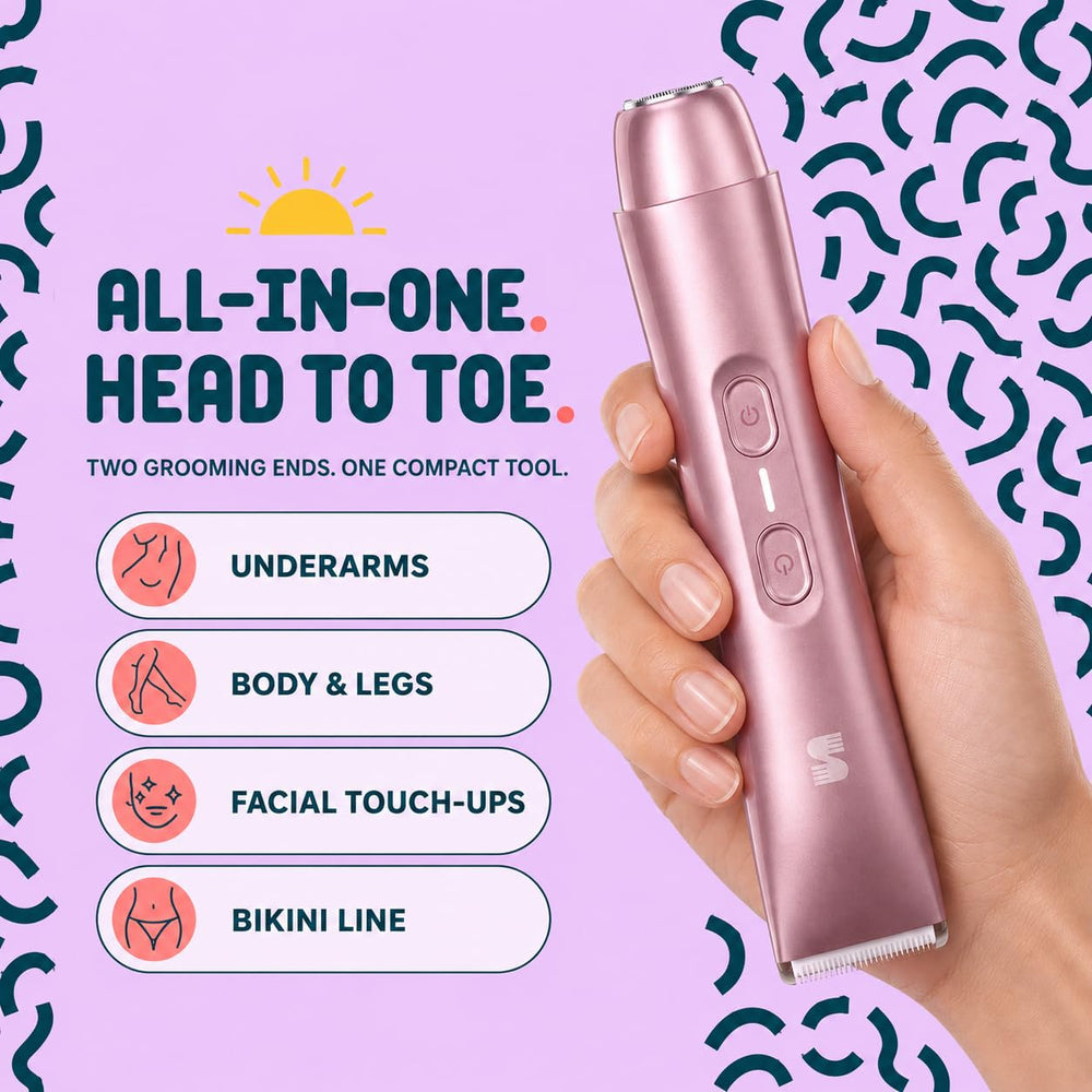 LADYSPOT pink trimmer use areas graphic for underarms body legs face and bikini line hover 