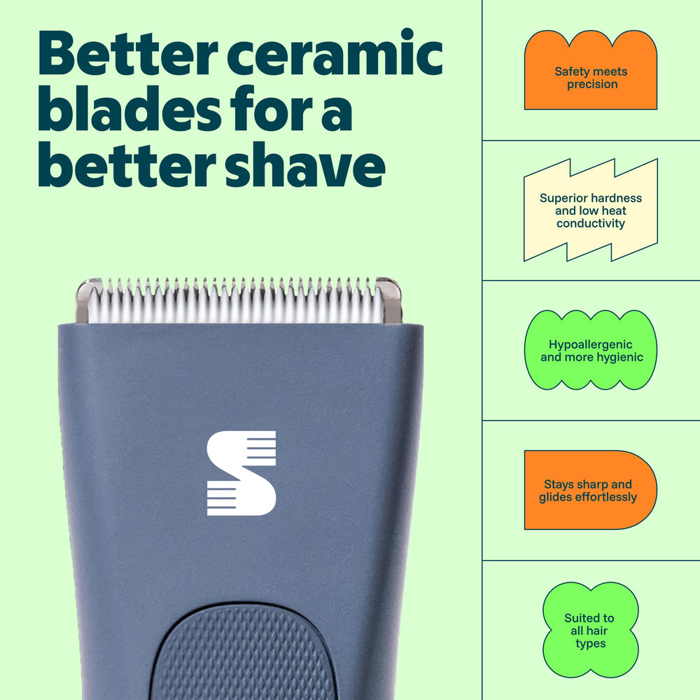 MANSPOT airy blue ceramic blade body and groin trimmer for sensitive skin 