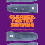 MANSPOT airy blue body and groin trimmer cleaner faster shaving motion graphic 