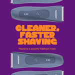 MANSPOT airy blue trimmer cleaner faster shaving feature graphic