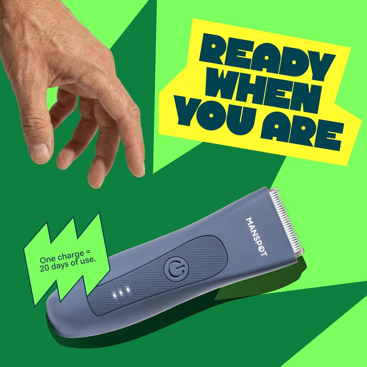 MANSPOT airy blue trimmer ready when you are body grooming graphic