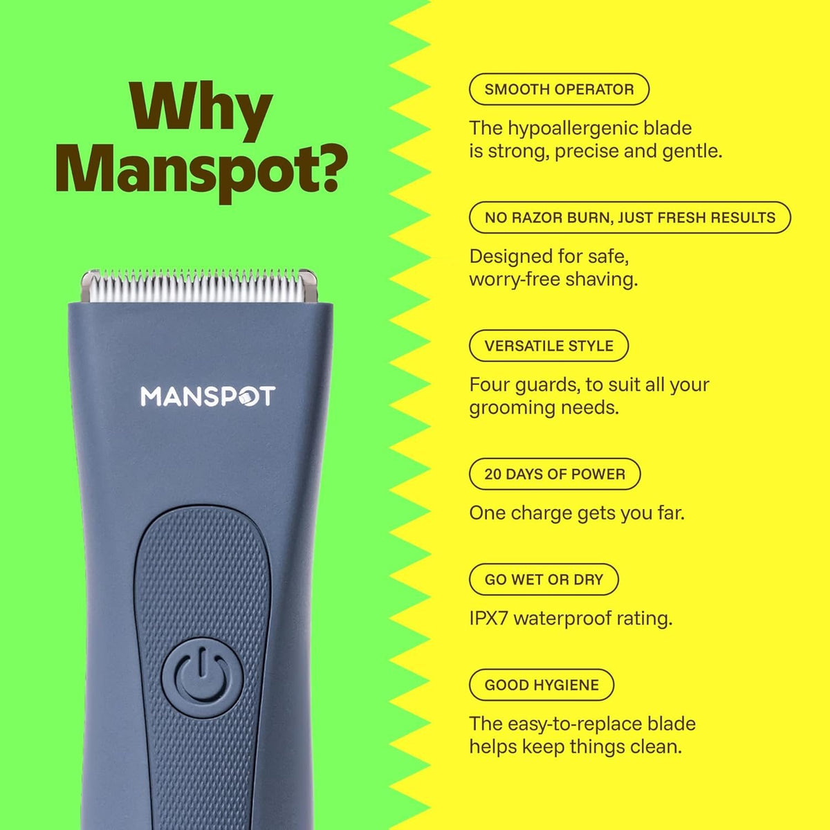 MANSPOT airy blue trimmer feature benefits and why Manspot guide