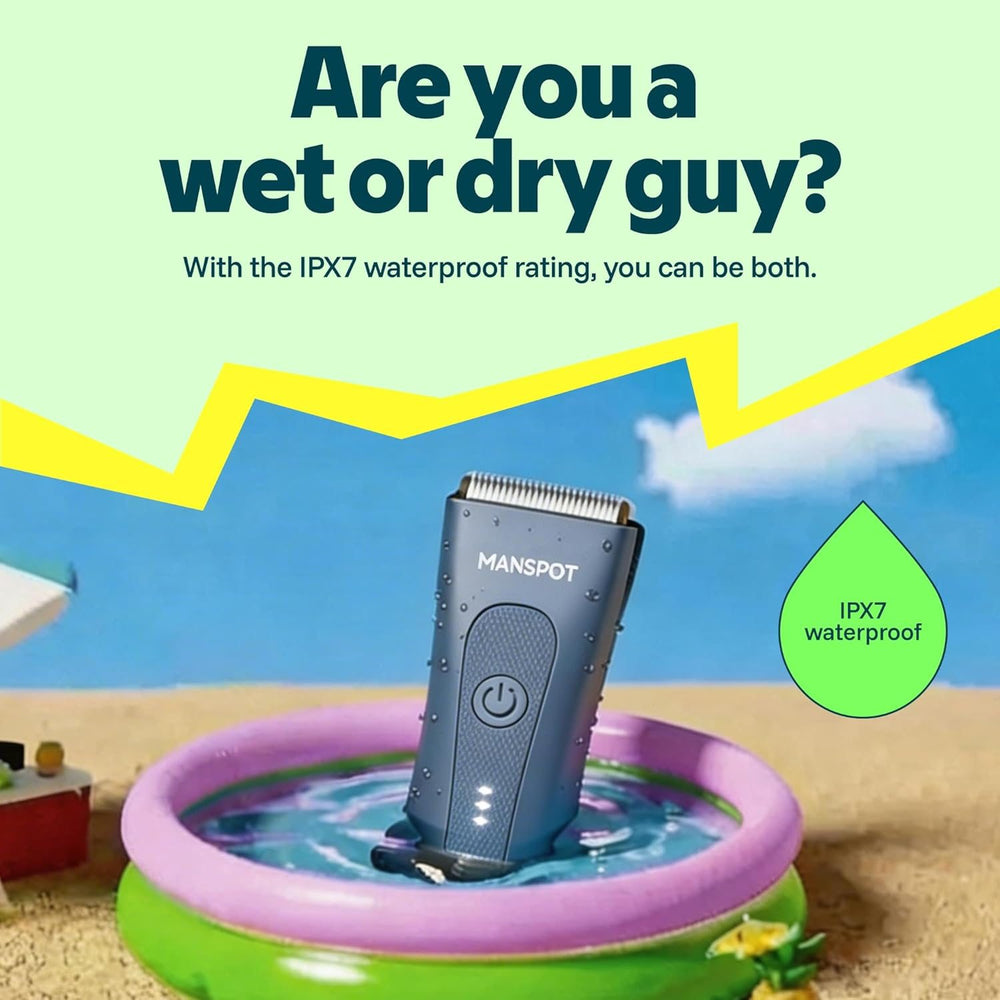 Manspot trimmer for men, Electric trimmer for body & public hair, waterproof wet/dry groin shaver, green