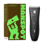 MANSPOT black body and groin trimmer front view with packaging 