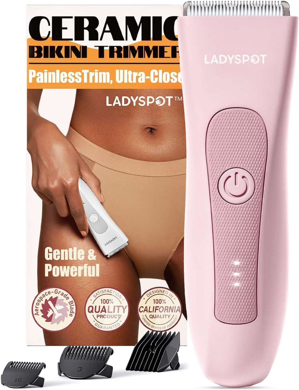 LADYSPOT HC-W003A pink bikini trimmer with original retail box and three guide combs 