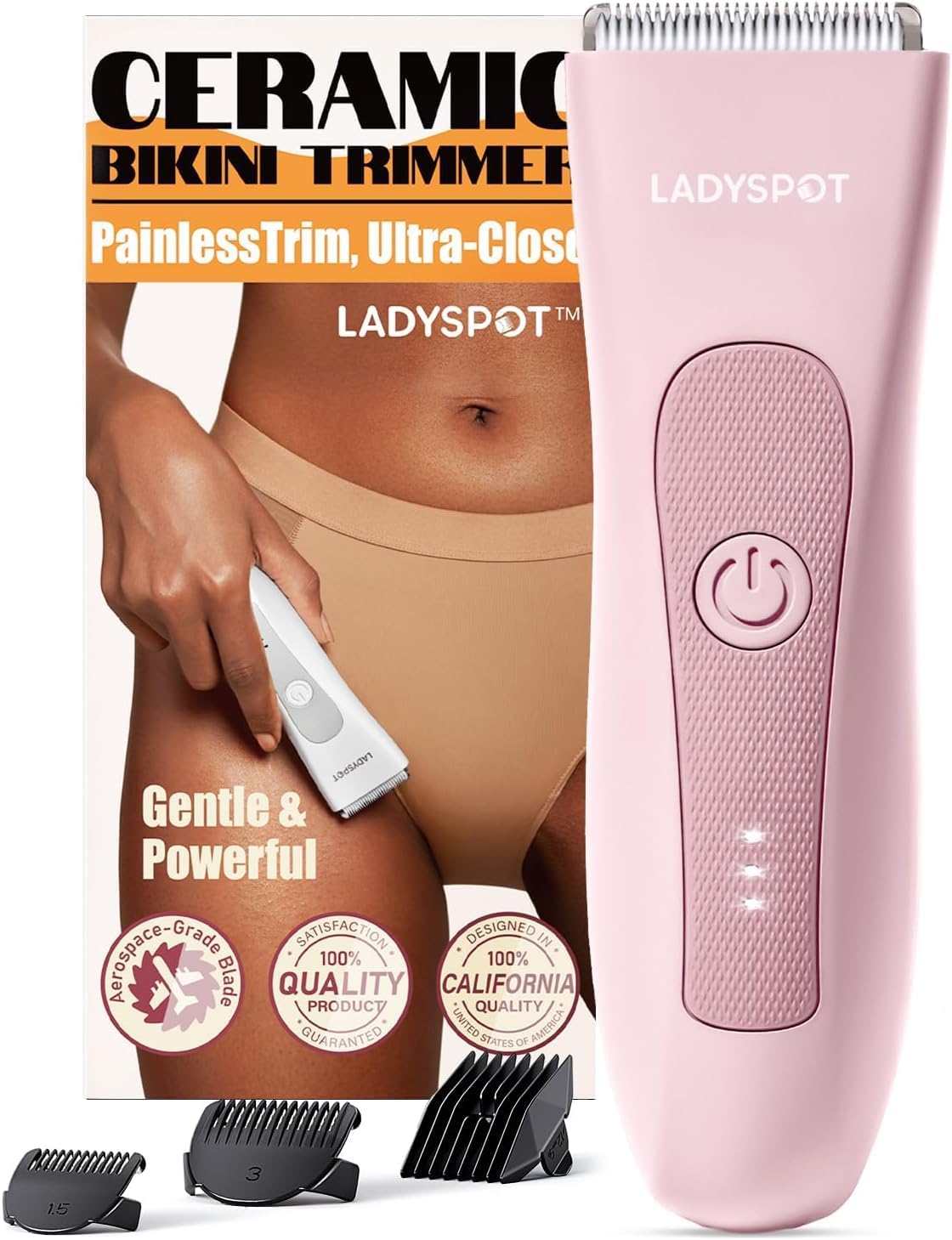 LADYSPOT HC-W003A pink bikini trimmer with original retail box and three guide combs 