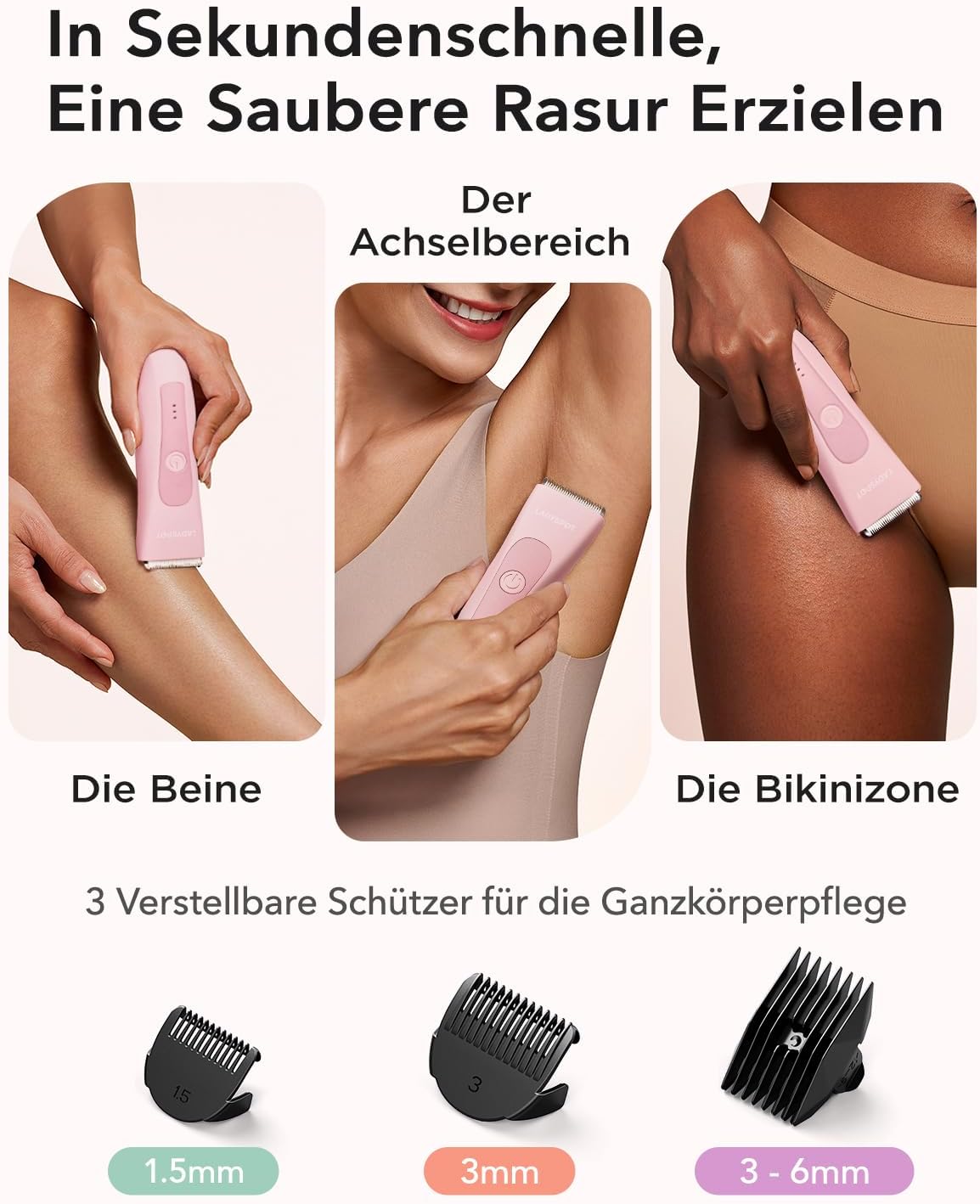 LADYSPOT W003A pink body trimmer grooming areas and three guide combs [locale:de] 