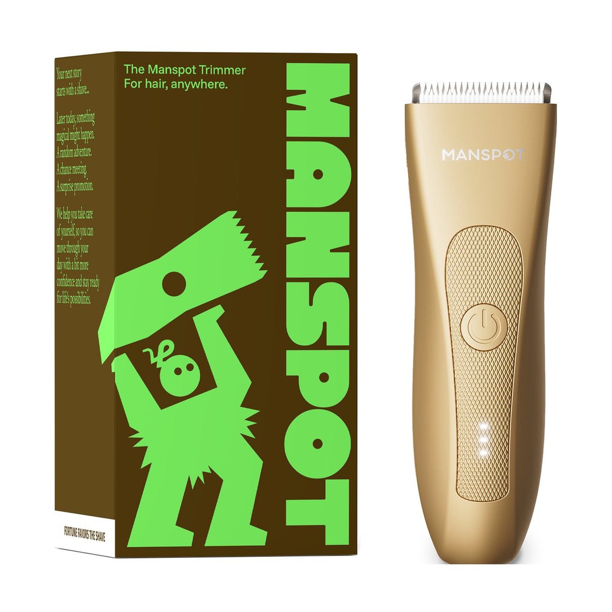 MANSPOT gold body hair trimmer with packaging