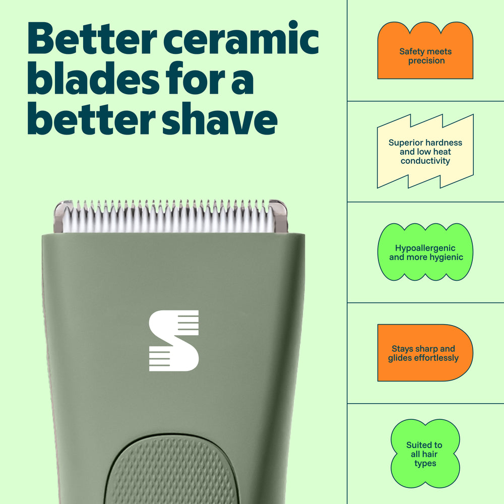 MANSPOT green ceramic blade body and groin trimmer for sensitive skin 