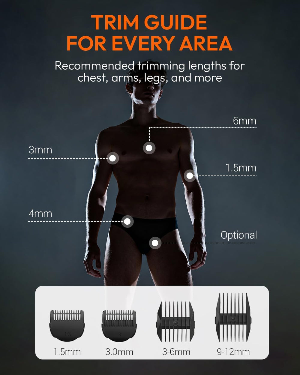 MANSPOT HC-W003A black trimmer guide comb lengths for body grooming 