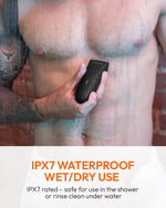 MANSPOT HC-W003A black trimmer during wet grooming, IPX7 wet and dry use 