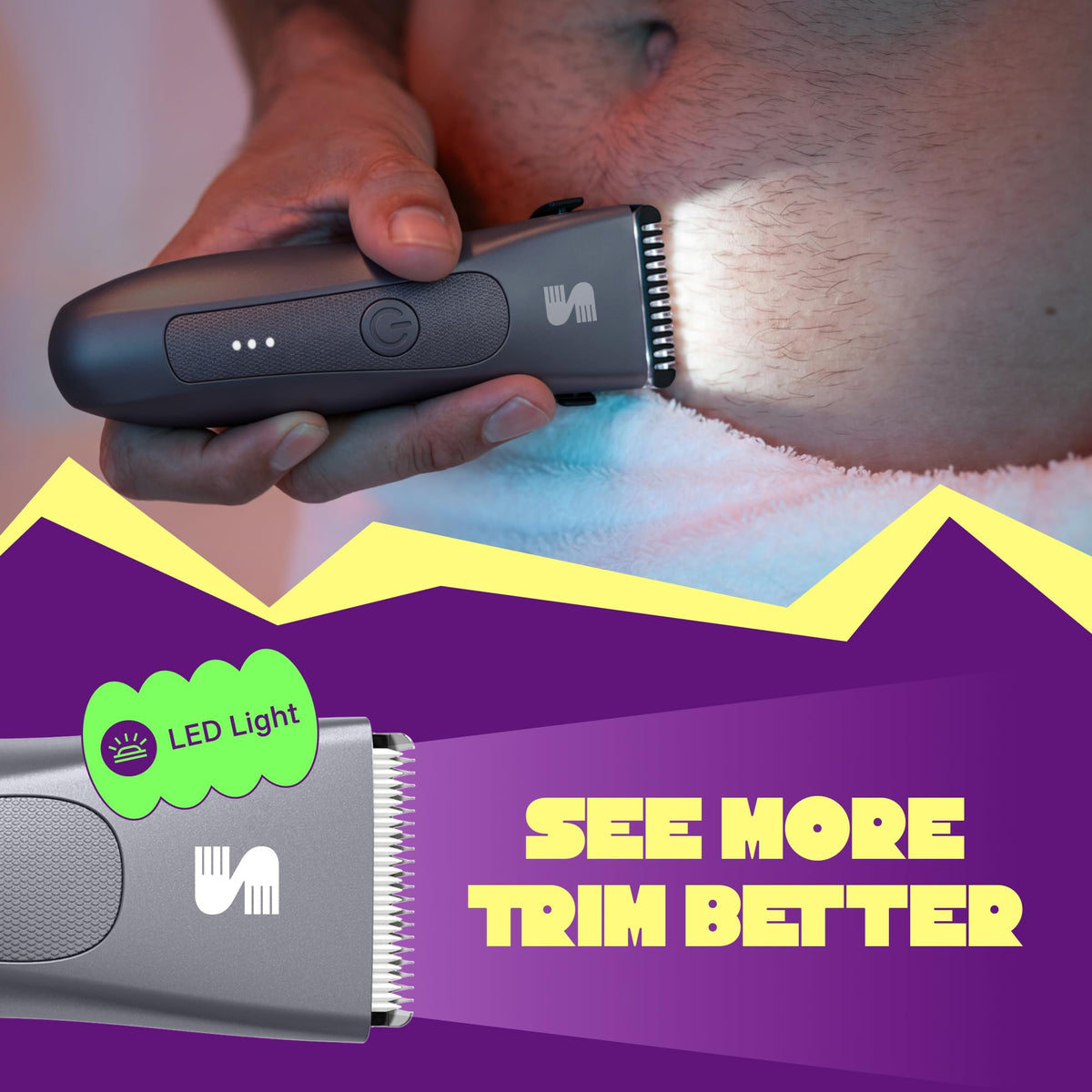 MANSPOT W003A Metallic Gray trimmer with LED light during chest grooming [locale:en] 