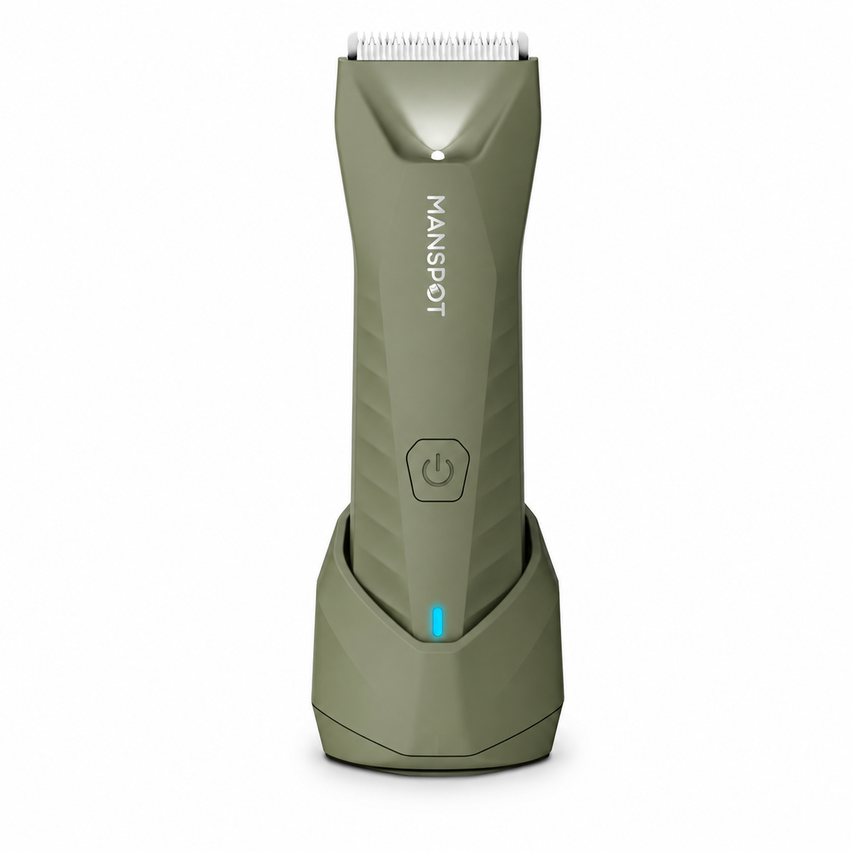 MANSPOT HC-W017 metallic green body trimmer with charging dock front view 
