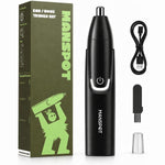 MANSPOT nose and ear trimmer set with box, USB-C cable, cleaning brush and protective cap