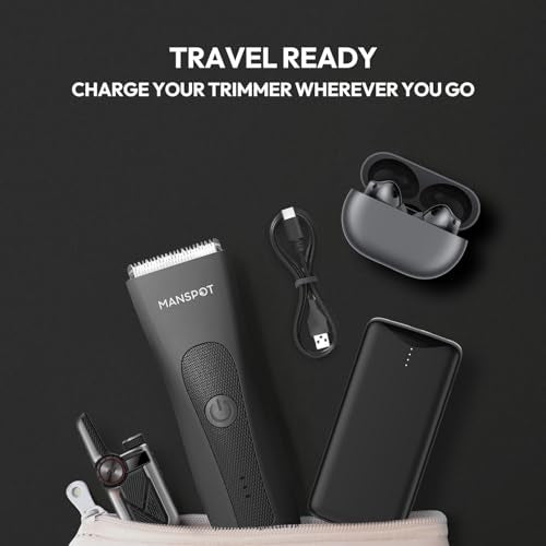 MANSPOT Type-C trimmer charger cable in a travel grooming kit