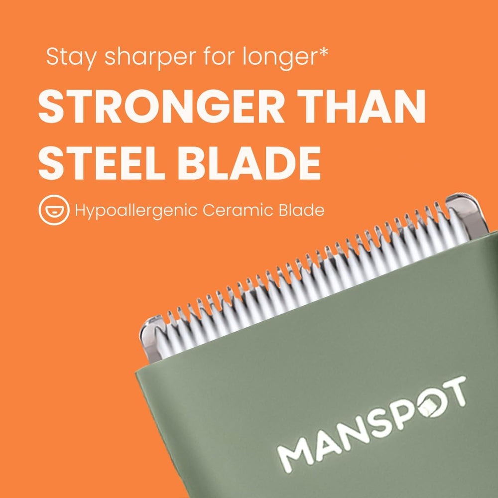 MANSPOT HC-W003A dark green body trimmer ceramic blade close-up 