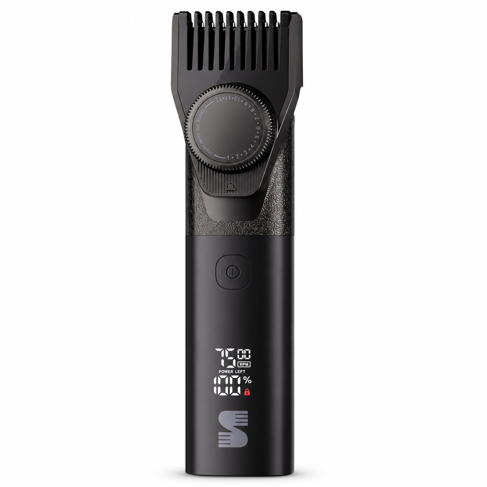MS-2330 black beard trimmer with attached adjustable comb front view 