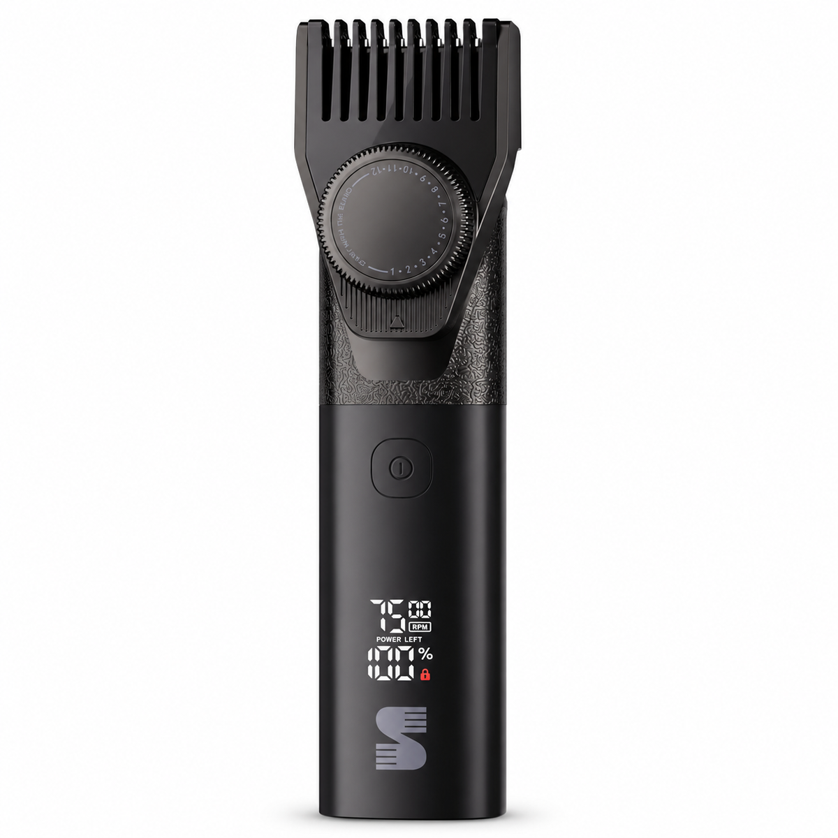 MS-2330 black beard trimmer with attached adjustable comb front view