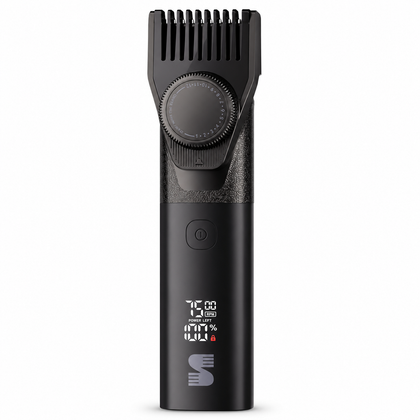MS-2330 black beard trimmer with attached adjustable comb front view #Black