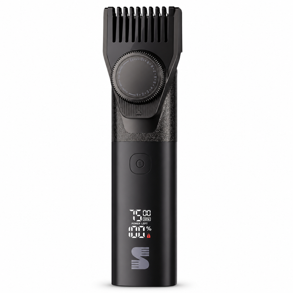 MS-2330 black beard trimmer with attached adjustable comb front view