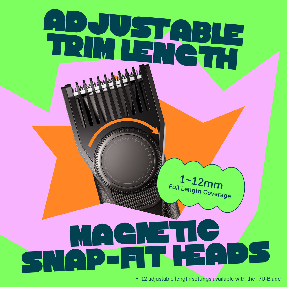 MS-2330 black beard trimmer adjustable 1 to 12 mm trimming length and magnetic attachment detail 