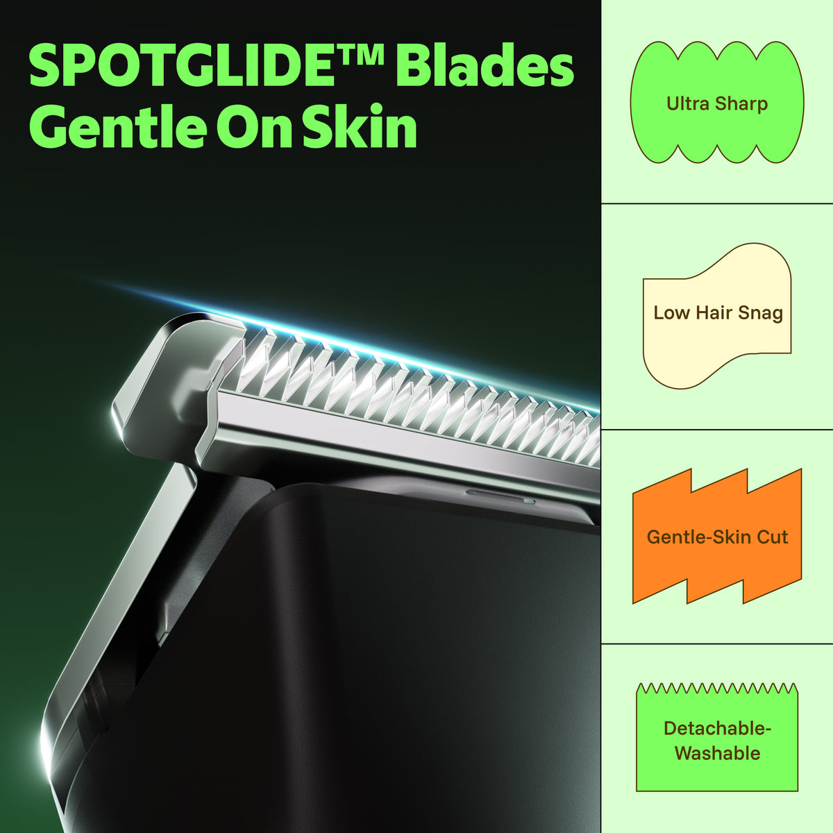 MS-2330 black beard trimmer blade close-up and detachable washable blade detail